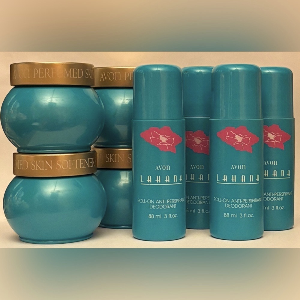 Avon Lahana four(4) perfumed skin softeners + four (4) large roll-on deodorants